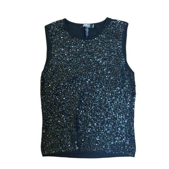 Y2K VTG. LAUNDRY SILK BLACK SEQUIN CROP TANK TOP SMALL - Picture 3 of 5